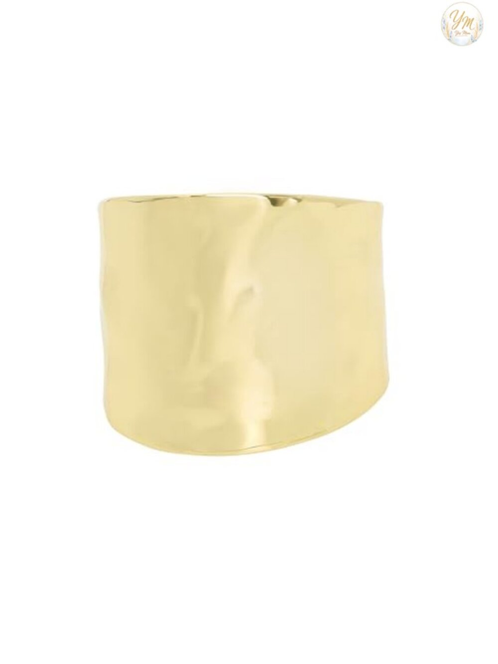 Hammered Gold-Tone Wide Cuff Bracelet Adjustable Open Design